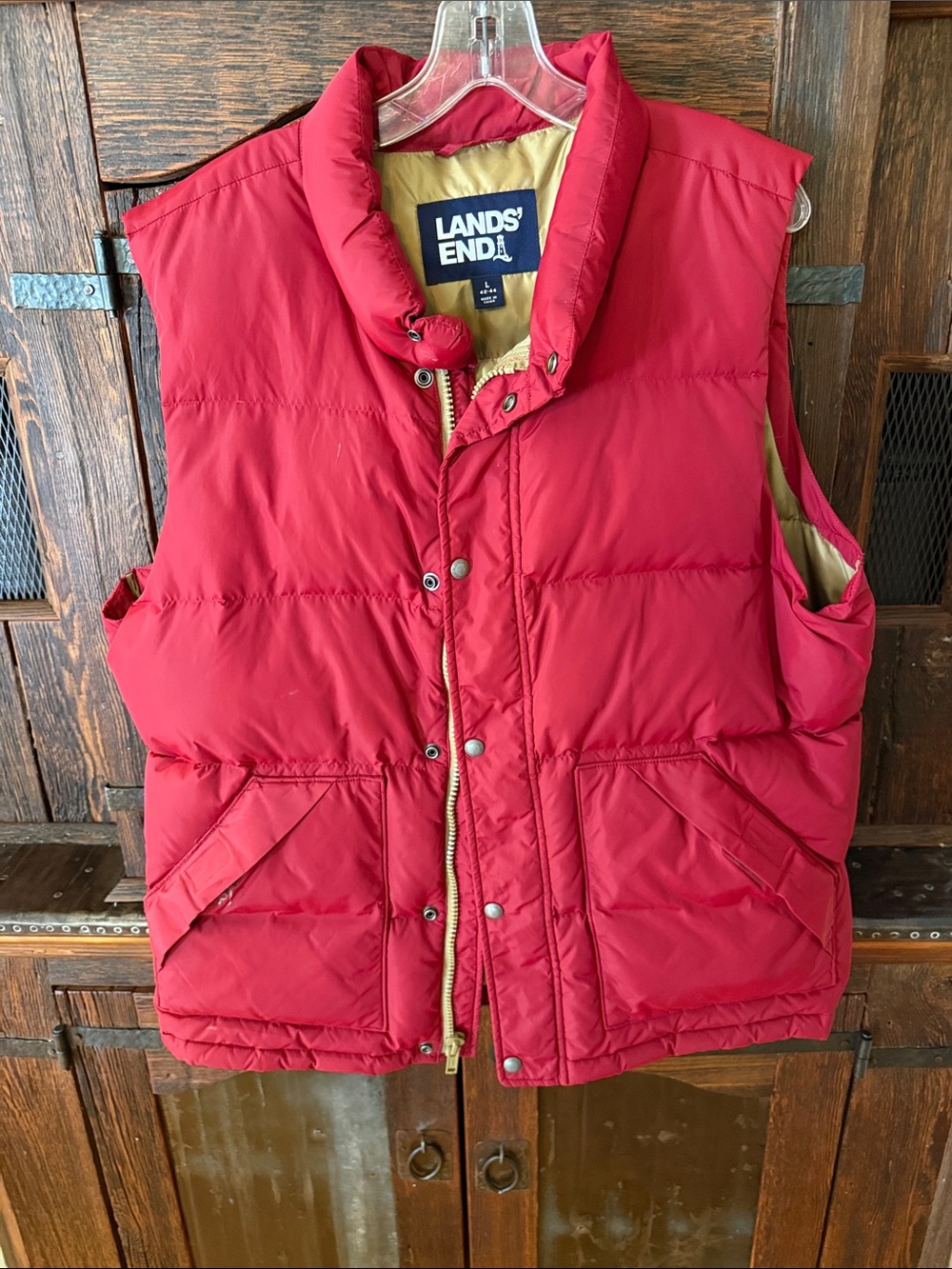 Lands' End Red Quilted Puffer Vest with Contrast Lining - Picture 4 of 8